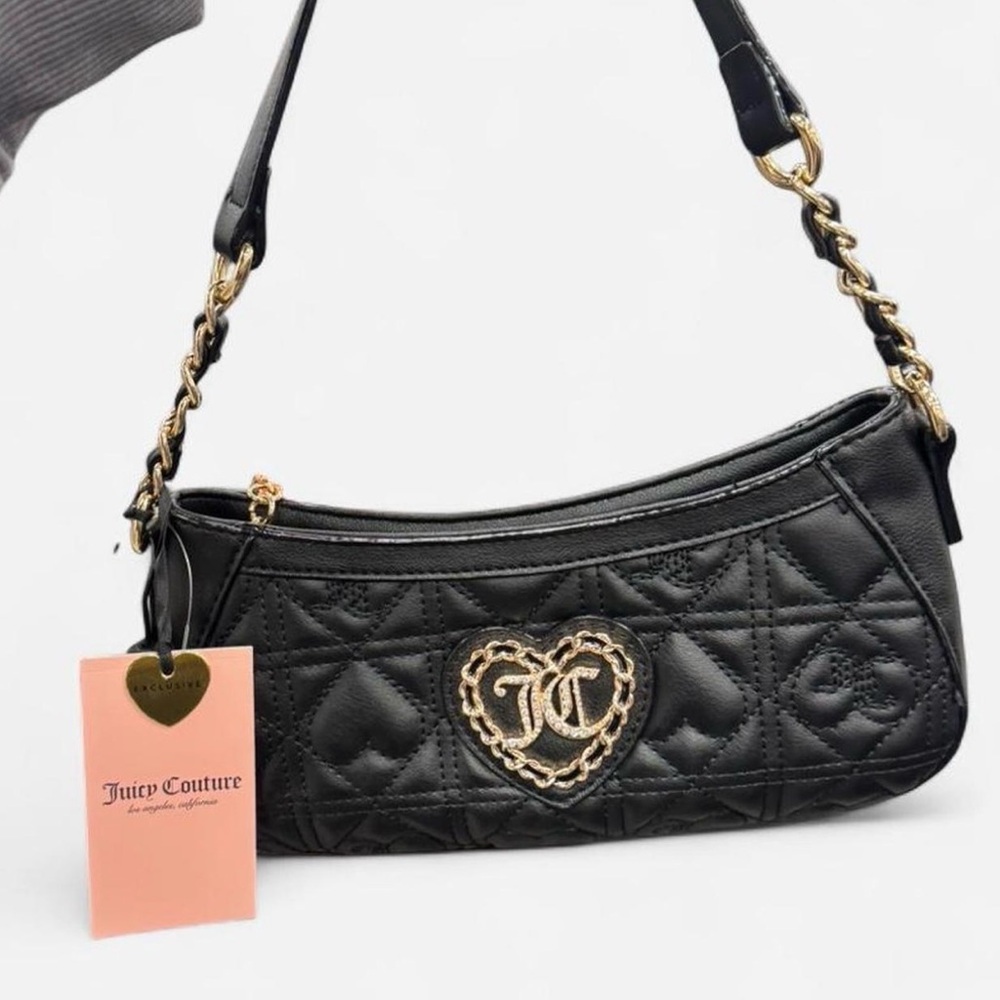 Juicy Couture Black Quilted Heart Shoulder Bag